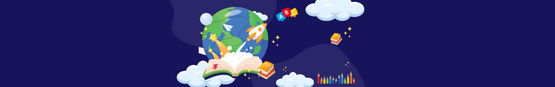 Navy Playful World Children's Book Day Banner (1920 x 800 px) (1900 x 300 px)